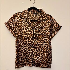PrettyLittleThing Animal Print Satin Top